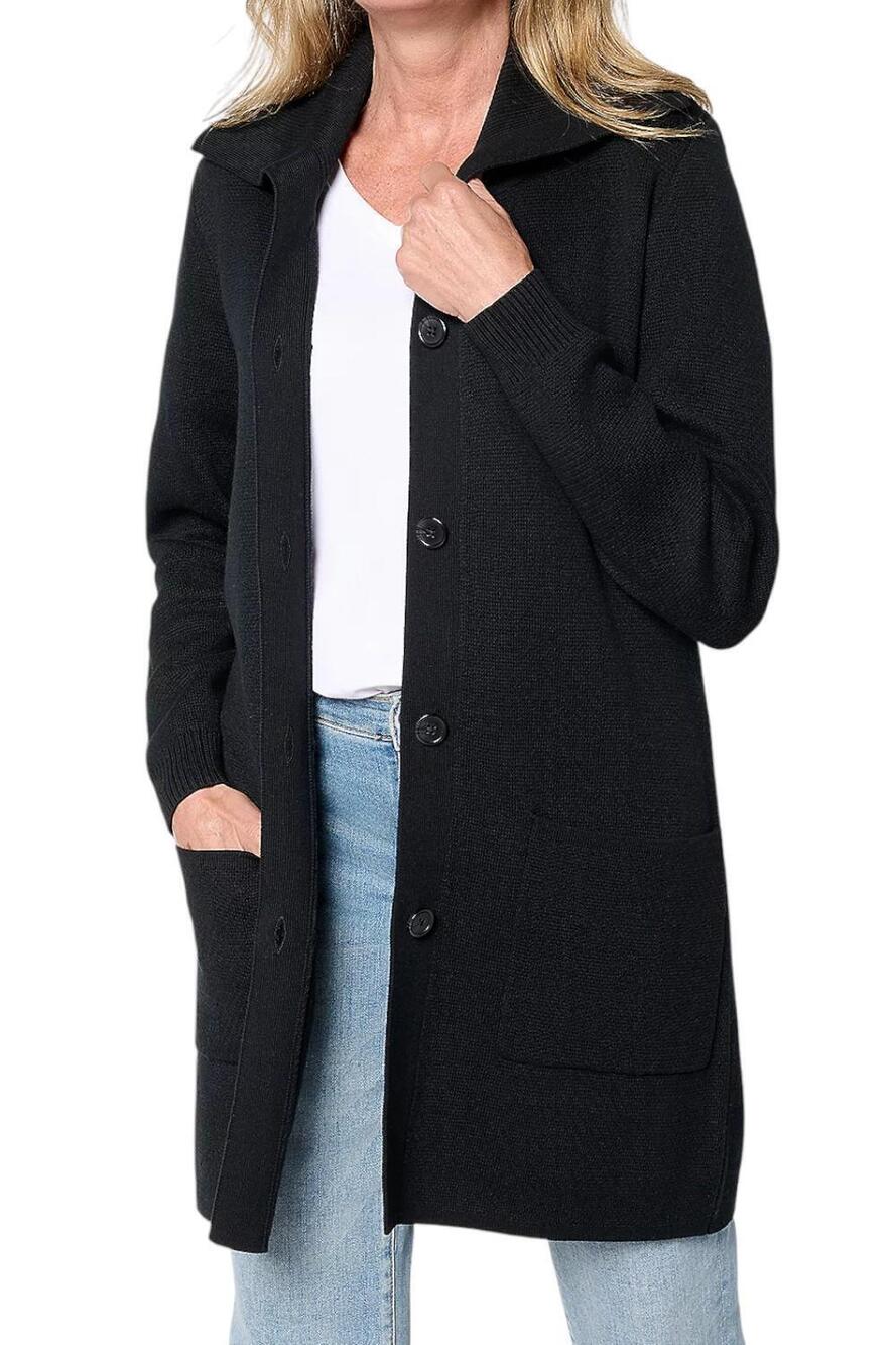 Denim & Co. Women's Button Front Sweater Tunic Cardigan Black - Plus